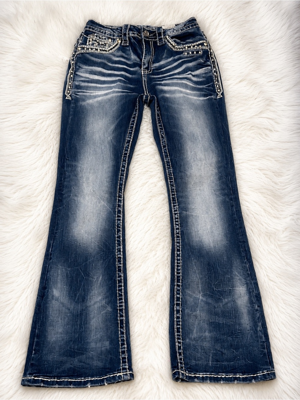 Women’s Dark Wash Embellished Bootcut Jeans - Blue